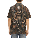 Hawaiian Shirt Wooden Texture Octopus Emblem