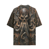 Hawaiian Shirt Wooden Texture Octopus Emblem