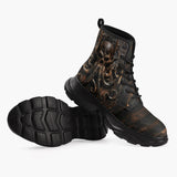 Casual Leather Chunky Boots Wooden Texture Octopus Emblem