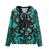 Men's Zip Up Hoodie Turquoise Octopus Tentacles