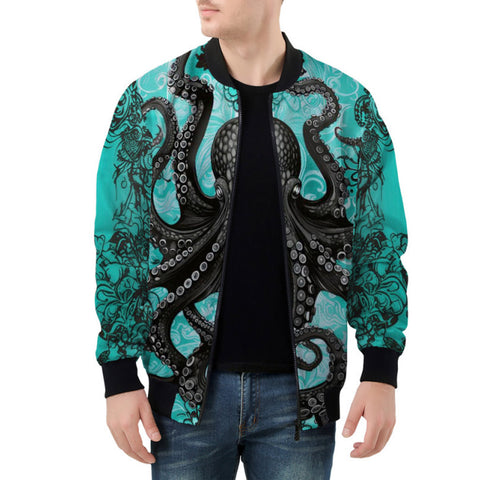 Bomber Jacket Turquoise Octopus Tentacles