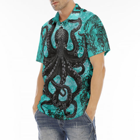 Men's Polo Shirt Turquoise Octopus Tentacles