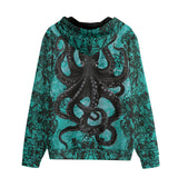 Men's Zip Up Hoodie Turquoise Octopus Tentacles