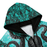 Men's Zip Up Hoodie Turquoise Octopus Tentacles