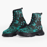 Casual Leather Chunky Boots Turquoise Octopus Tentacles