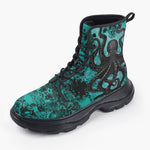 Casual Leather Chunky Boots Turquoise Octopus Tentacles