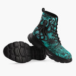 Casual Leather Chunky Boots Turquoise Octopus Tentacles