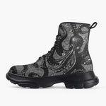 Casual Leather Chunky Boots Black Metal Octopus Tentacles