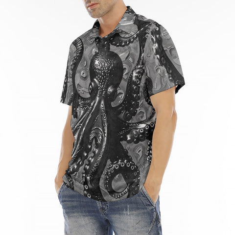 Men's Polo Shirt Black Metal Octopus Tentacles