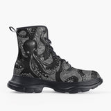 Casual Leather Chunky Boots Black Metal Octopus Tentacles