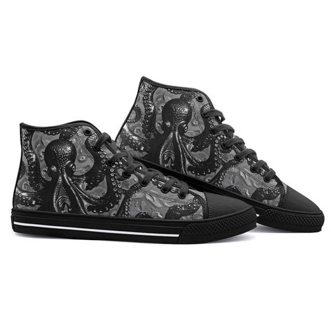 High-Top Canvas Shoes Black Metal Octopus Tentacles