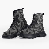 Casual Leather Chunky Boots Black Metal Octopus Tentacles