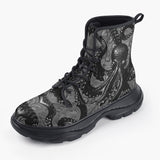 Casual Leather Chunky Boots Black Metal Octopus Tentacles