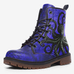 Leather Boots Black Octopus on Blue