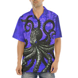 Hawaiian Shirt Black Octopus on Blue