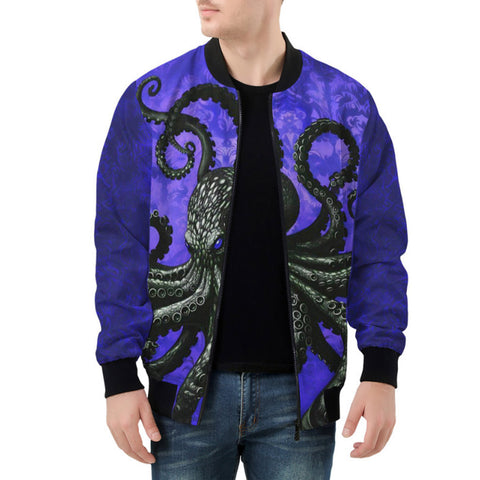 Bomber Jacket Black Octopus on Blue