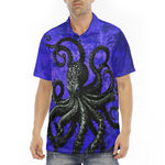 Men's Polo Shirt Black Octopus on Blue