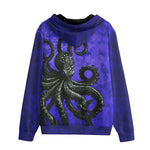 Men's Zip Up Hoodie Black Octopus on Blue