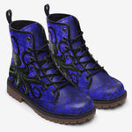 Leather Boots Black Octopus on Blue