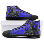 High-Top Canvas Shoes Black Octopus on Blue