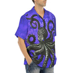 Hawaiian Shirt Black Octopus on Blue