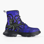 Casual Leather Chunky Boots Black Octopus on Blue