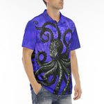 Men's Polo Shirt Black Octopus on Blue