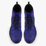 Casual Leather Chunky Boots Black Octopus on Blue