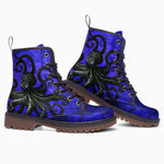 Leather Boots Black Octopus on Blue