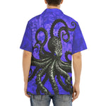 Hawaiian Shirt Black Octopus on Blue