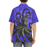 Hawaiian Shirt Black Octopus on Blue