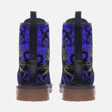 Leather Boots Black Octopus on Blue