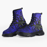 Casual Leather Chunky Boots Black Octopus on Blue