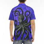Men's Polo Shirt Black Octopus on Blue