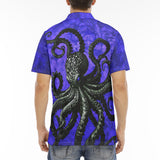 Men's Polo Shirt Black Octopus on Blue