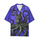 Hawaiian Shirt Black Octopus on Blue