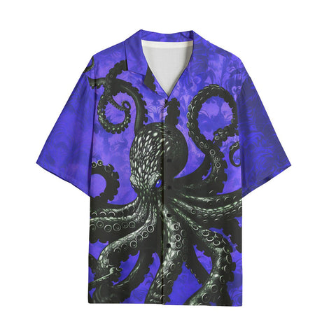 Hawaiian Shirt Black Octopus on Blue