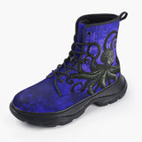 Casual Leather Chunky Boots Black Octopus on Blue