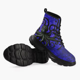 Casual Leather Chunky Boots Black Octopus on Blue