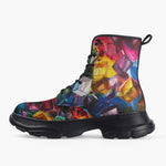 Casual Leather Chunky Boots Colorful Shiny Glass Cubes