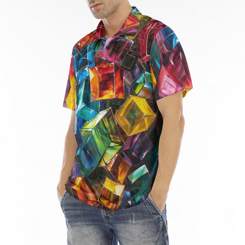 Men's Polo Shirt Colorful Shiny Glass Cubes