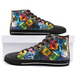 High-Top Canvas Shoes Colorful Shiny Glass Cubes