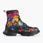 Casual Leather Chunky Boots Colorful Shiny Glass Cubes