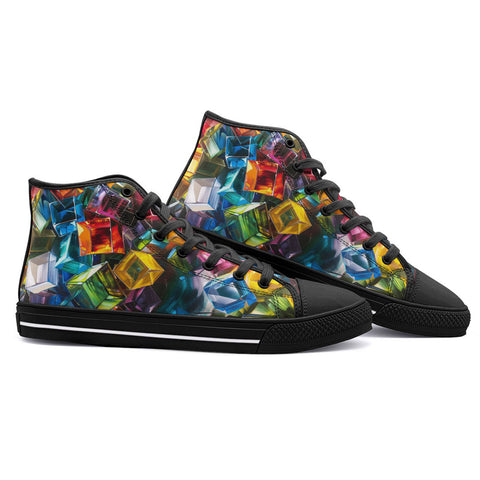 High-Top Canvas Shoes Colorful Shiny Glass Cubes