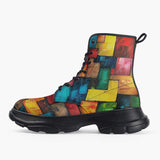 Casual Leather Chunky Boots Abstract Colorful Blocks