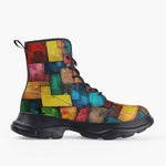 Casual Leather Chunky Boots Abstract Colorful Blocks