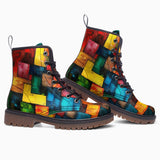 Leather Boots Abstract Colorful Blocks