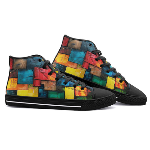 High-Top Canvas Shoes Abstract Colorful Blocks