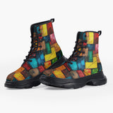 Casual Leather Chunky Boots Abstract Colorful Blocks