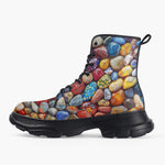 Casual Leather Chunky Boots Colorful Pebbles